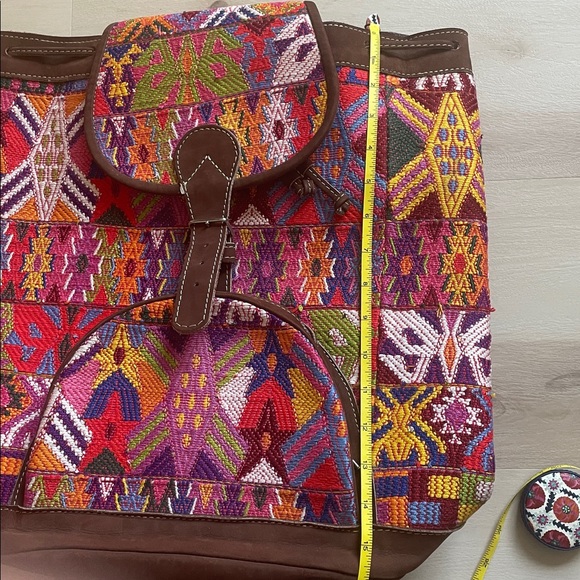 Huipil and leather bohemian colorful embroidered extra large backpack - Picture 8 of 11